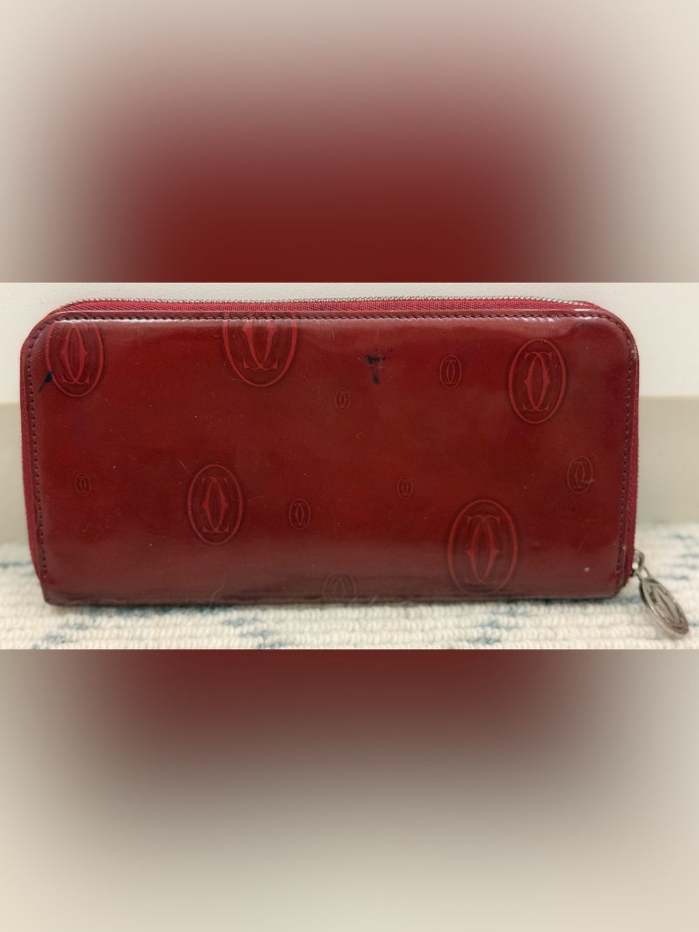 CARTIER Vintage “Happy Birthday” Red Patent Leather Monogram Zippy Long Wallet - Picture 2 of 16